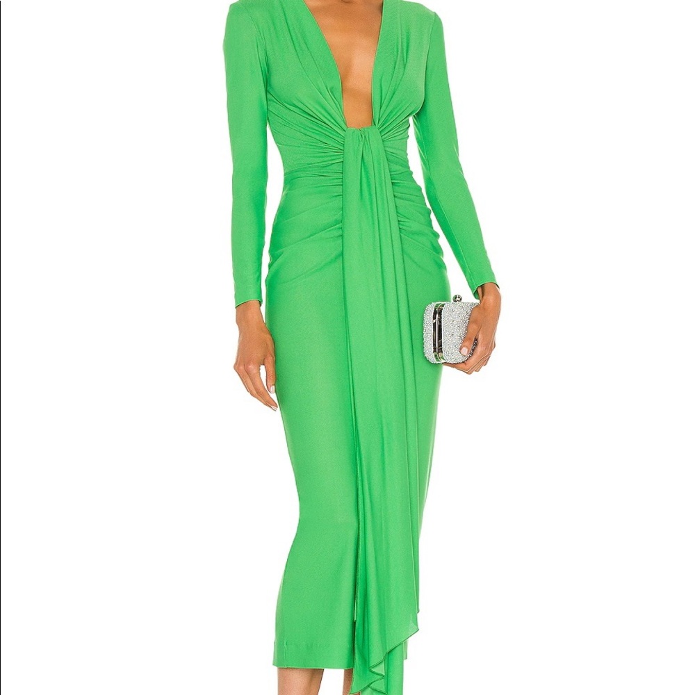 SOLACE LONDON Lorena Midi Dress in Bright Green
